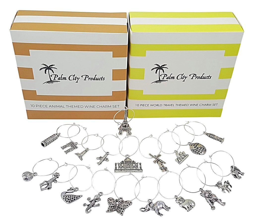 Travel & Animal Themed Wine Charm Gift Set with 20 Beautiful Wine Char –  Palm City Products